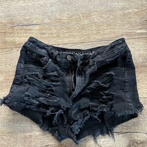 American Eagle Outfitters Black Distressed Jean Shorts (US 2)